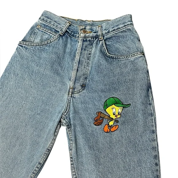 Vintage 90s Looney Tunes Tweety Bird Embroidered Mom Jeans Whooz Blooz 5/6 XS - Picture 4 of 12